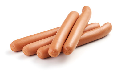 fresh boiled sausages on white background