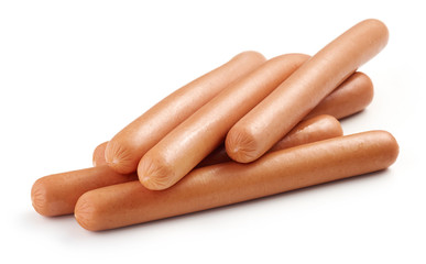 fresh boiled sausages on white background