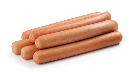 fresh boiled sausages on white background