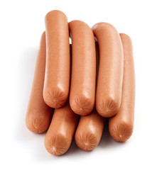 fresh boiled sausages on white background