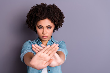 Close up photo of strict sullen youngster youth  tell rules decision solution confident smart...