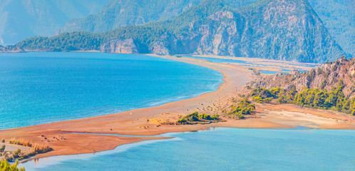 Panoramic view of iztuzu beach in Dalyan, Turkey
