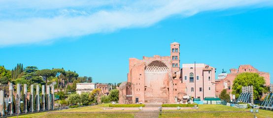 Obraz premium Panoramic view on ancient roman forum columns - Rome, Italy 