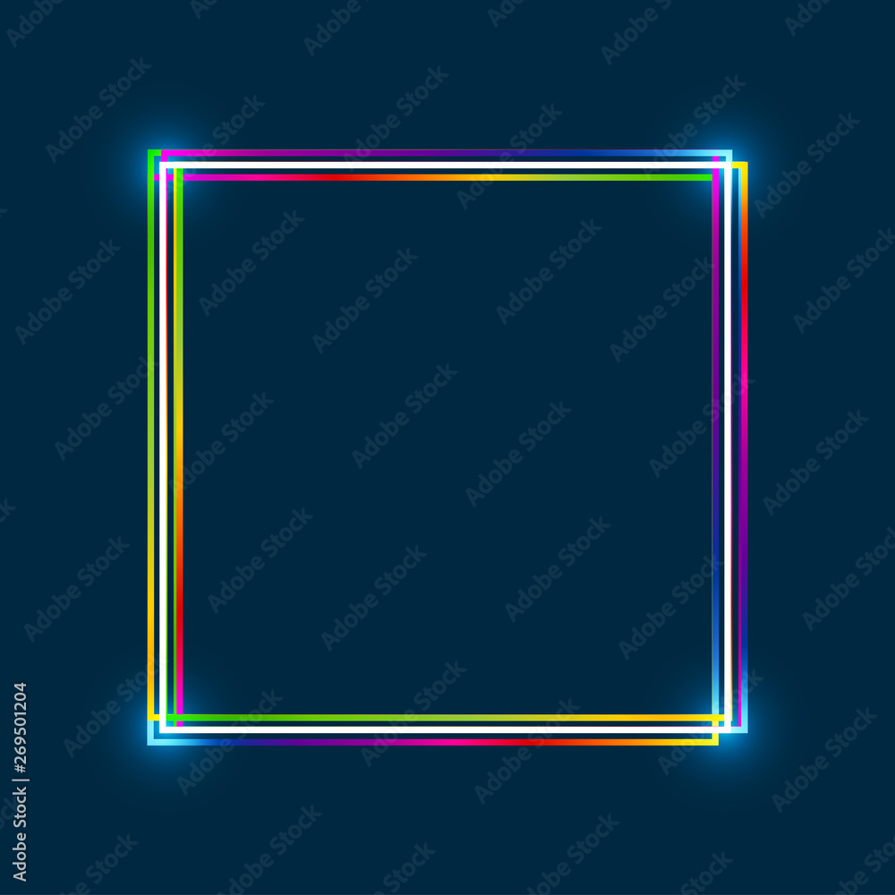 Poster Square frame with colorful multi-layered outline and glowing light effect on blue background