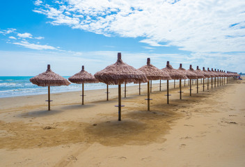 Pineto (Italy) - The touristic sandy beach of Abruzzo with the monumental pine forest and the famous tower castle called Torre di Cerrano