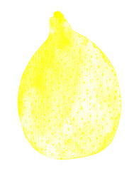 Yellow whole lemon fruit, painted in watercolor, isolated on white.