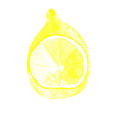 yellow juicy lemon, creative image painted by watercolor, isolated on white.