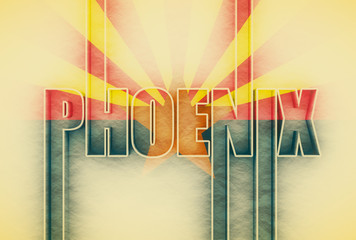 Phoenix city name in geometry style design. Creative vintage typography poster concept. 3D rendering. Flag of the Arizona