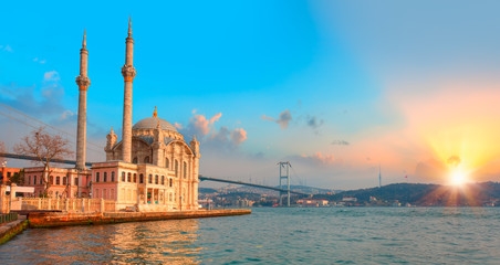 Ortakoy mosque and Bosphorus bridge - Istanbul, Turkey.