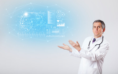 Middle aged neurologist showing the test result 

