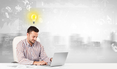 Front desk office with new idea and global database concept
