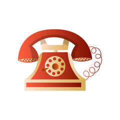 Old retro vintage wheel red telephone with cord