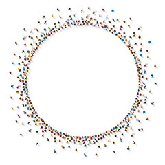 Large group of people in the shape of circle.