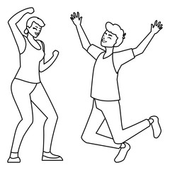 happy young couple celebrating characters