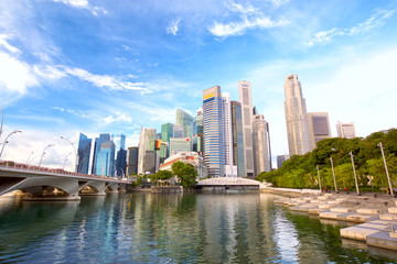 Fototapeta na wymiar The Downtown Core of Singapore with Anderson Bridge