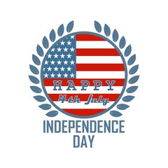 Color illustration of USA independence day. American flag laurel leaves and text