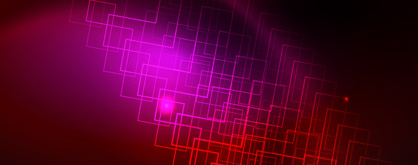 Neon glowing techno lines, hi-tech futuristic abstract background template, vector