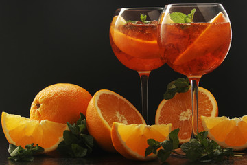 Glasses with aperol spritz cocktail	