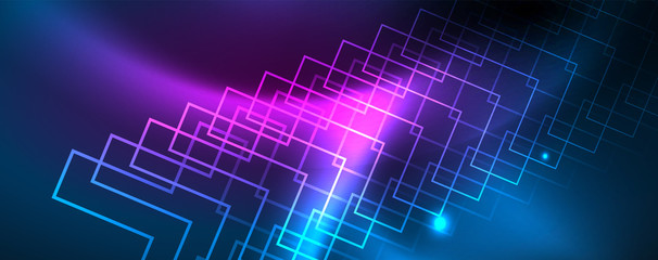 Obraz premium Neon glowing techno lines, hi-tech futuristic abstract background template, vector