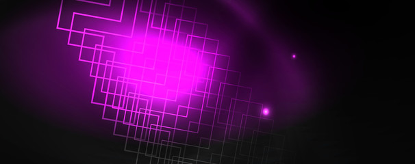 Shiny neon techno template. Neon lines background, 80s style laser rays