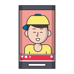 Millennial selfie on smartphone screen