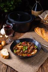 classic beef goulash with peppers and onions