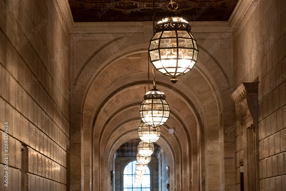 Sticker NEW YORK, USA - MAY 4 2019 - Interior of Public Library on 5th avenue