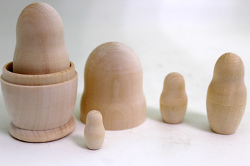 Wood matreshka, toys for children, white background