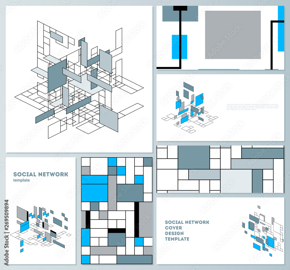 Poster the minimalistic abstract vector illustration of the editable layouts of modern social network mocku