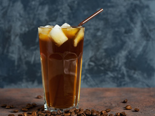 Cold homemade coffee with crushed ice in a glass