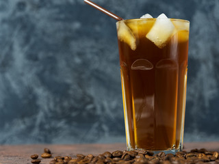 Cold homemade coffee with crushed ice in a glass