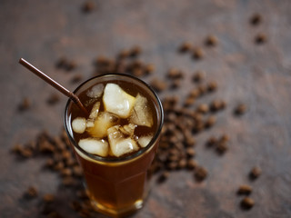 Cold homemade coffee with crushed ice in a glass