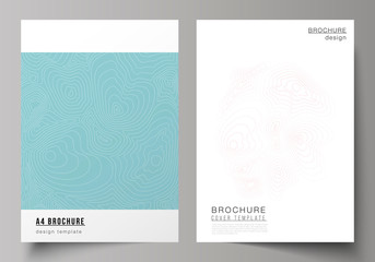 The vector layout of A4 format modern cover mockups design templates for brochure, magazine, flyer, booklet, annual report. Topographic contour map, abstract monochrome background.