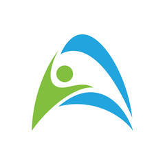 flat people + letter a logo design inspiration