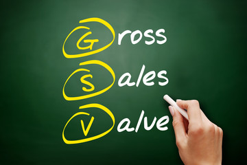 GSV - Gross Sales Value acronym, business concept on blackboard