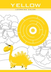 Learning colors. Yellow. Educational material for children. Worksheet for kids.