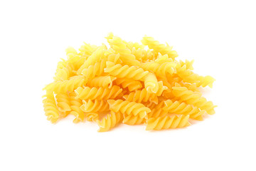 Pasta isolated on white background, closeup. Dry uncooked whole pasta