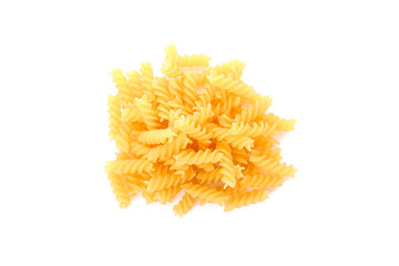 Pasta isolated on white background, top view. Traditional shape of dry uncooked whole pasta