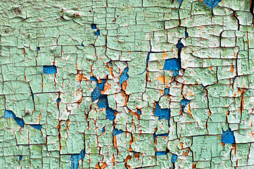 Obraz premium Old blue painted wooden wall texture. Peeling paint on wall background.