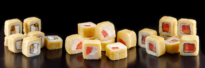 Classic sushi roll. Sushi at black background.Japanese seafood sushi , sushi a black background.