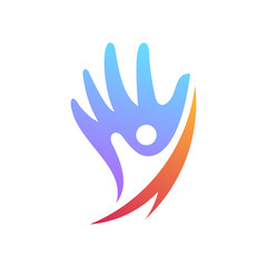 Naklejka premium simple flat hand with people shape logo design inspiration
