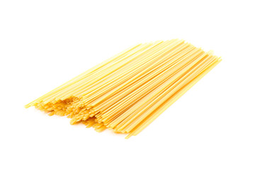 Pasta isolated on white background, closeup. Dry uncooked whole pasta