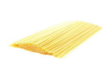 Pasta isolated on white background, closeup. Dry uncooked whole pasta