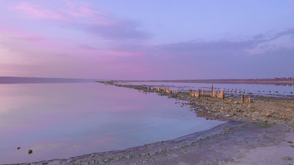 Panoramic view of the salt lake at sunset