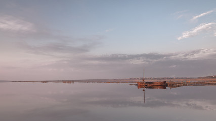 Fototapeta na wymiar Panoramic view of the salt lake at sunset