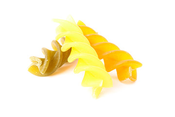 Pasta isolated on white background, closeup. Dry raw whole pasta