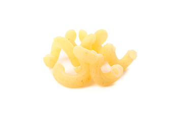 Pasta isolated on white background, closeup. Dry raw whole pasta