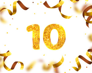 Fototapeta premium Anniversary Banner 10th, Gold Ribbon Fly. Vector