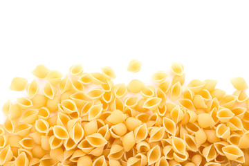 Pasta isolated on white background. Uncooked whole wheat pasta