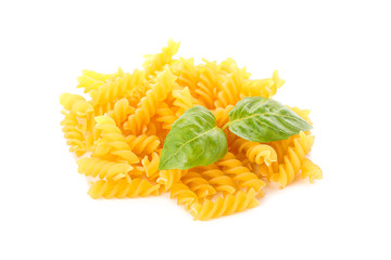 Pasta isolated on white background. Uncooked whole wheat pasta